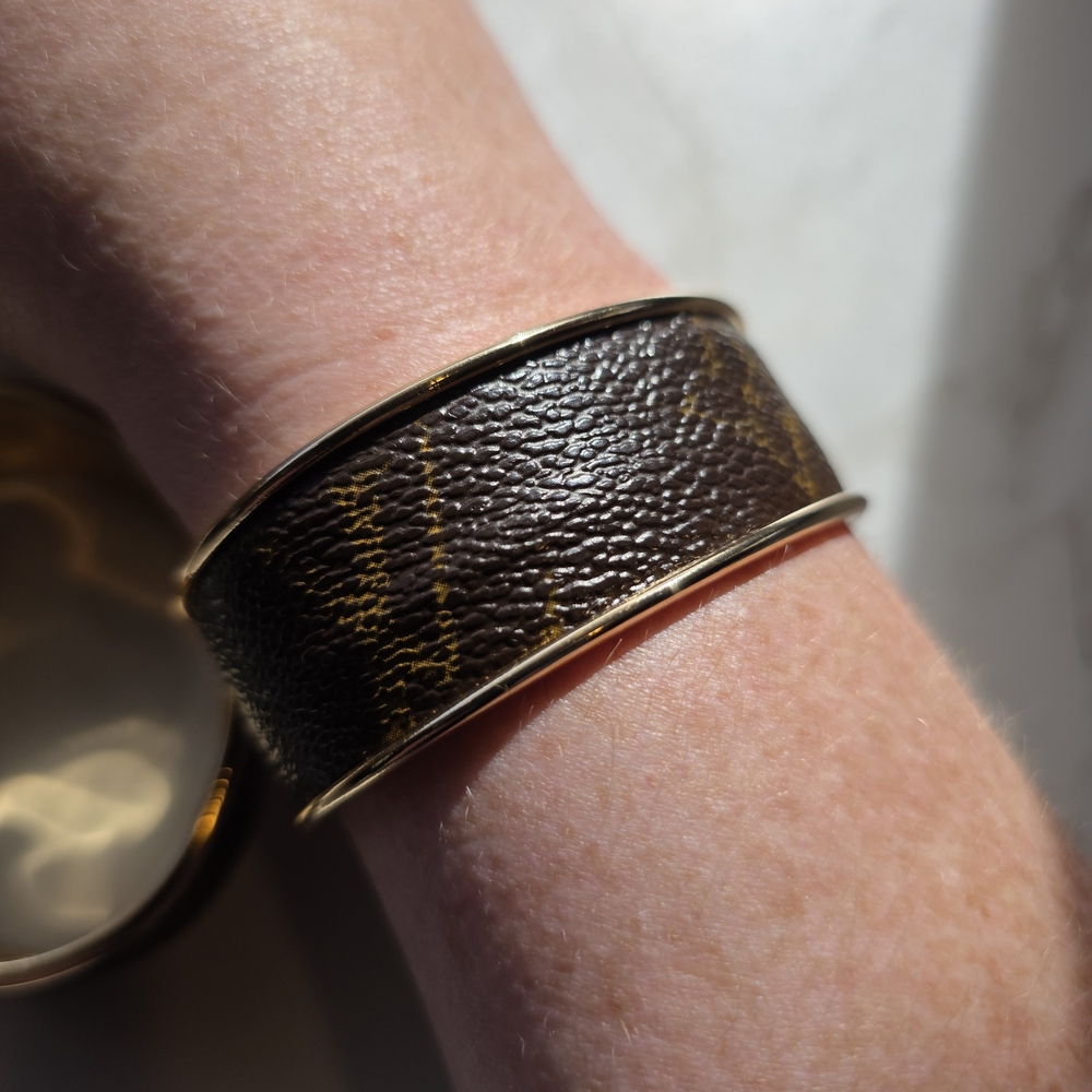 Monogram Brown Wrap Bangle Bracelet With Gold Int… - image 3